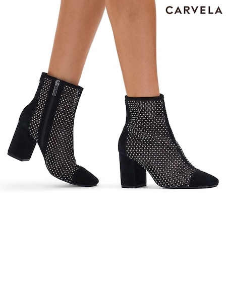 Carvela Hotsox Black Block Heel Ankle Boots (AV5737) | AED521