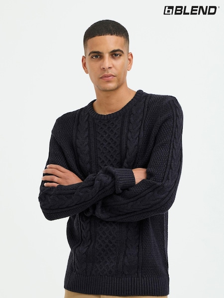 Negru - Pulover din tricot cu cablu, Blend Guler (AV5905) | 146 LEI