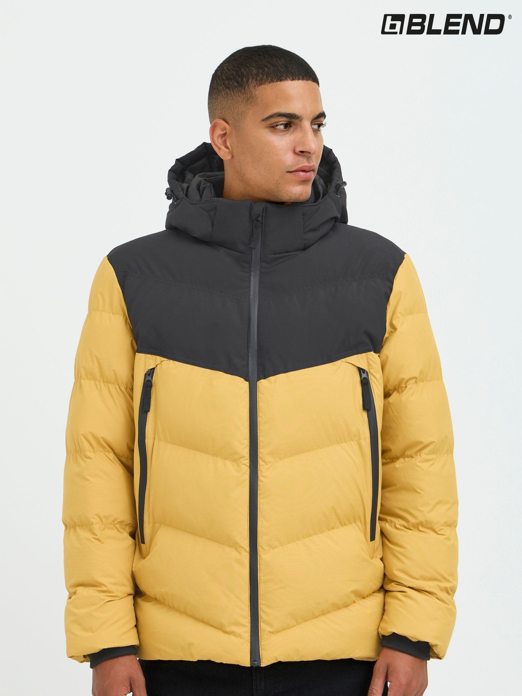 Black and yellow puffer jacket top