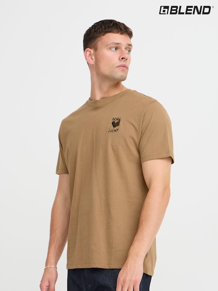 Blend Big & Tall Brown 100% Cotton T-Shirt with Chest Embroidery (AV5913) | 48 SAR