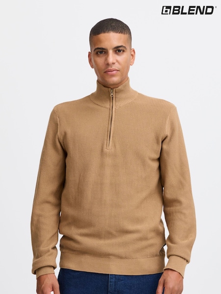 Portocaliu - Blend 1/4 Zip Guler înalt Tricotat 100% Bumbac Hanorac (AV5920) | 150 LEI