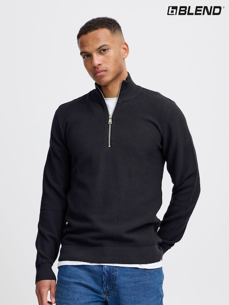 Negru - Blend 1/4 Zip Guler înalt Tricotat 100% Bumbac Hanorac (AV5924) | 150 LEI