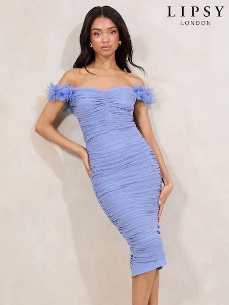 Lipsy Bardot 3D Trim Mesh Ruched Bodycon Dress (AV5936) | 120 €