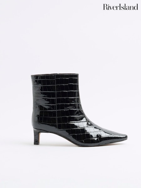 River Island Black Kitten Heel Ankle Boots (AV6078) | AED134