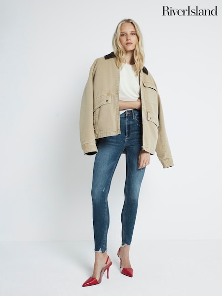 River Island Skinny High Rise Raw Hem Jeans (AV6081) | €35