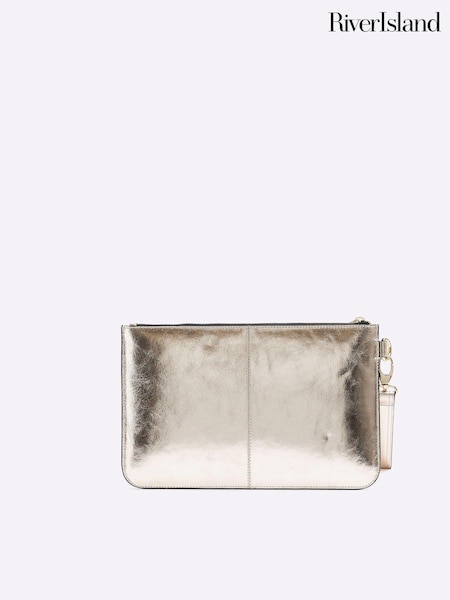 River Island Gold Metallic Leather Pouch Clutch Bag (AV6103) | 124 QAR