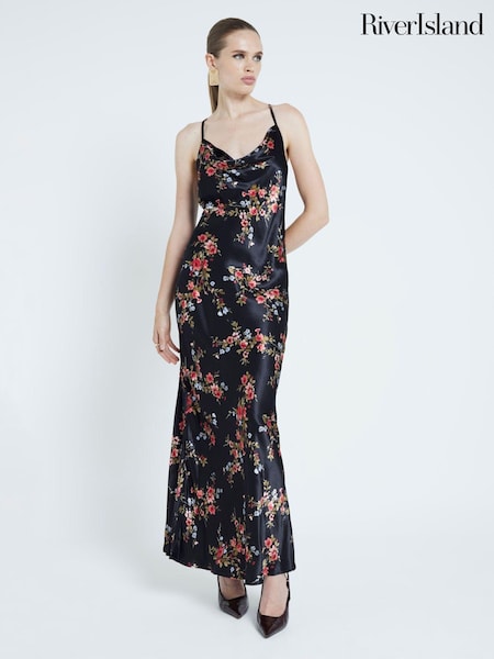 River Island Strappy Floral Print Cowl Neck Slip Dress (AV6107) | 192 LEI