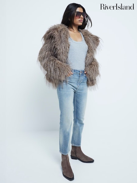 River Island Blue Petite Slim High Rise Straight 100% Cotton Jeans (AV6145) | $104