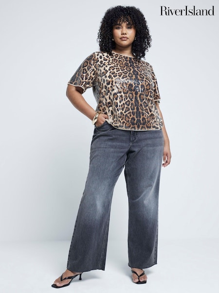 River Island Plus Leopard Print Sequin T-Shirt (AV6162) | 136 LEI