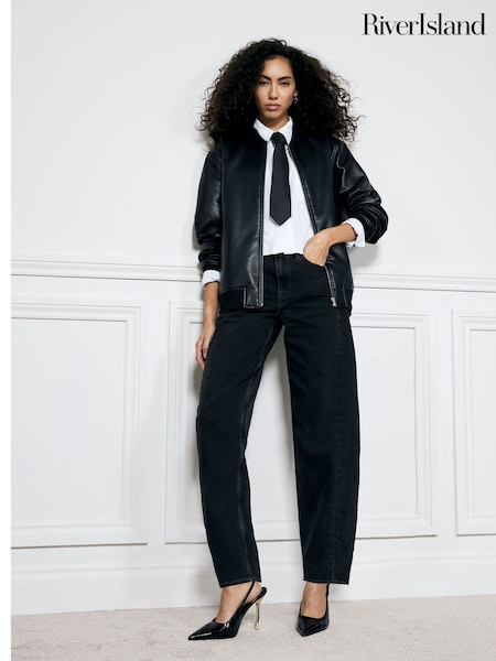 River Island Black Seamed Barrel 100% Cotton Jeans (AV6166) | €55