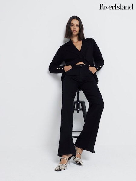 River Island Black High Rise Wide Leg 100% Cotton Jeans (AV6238) | AED154