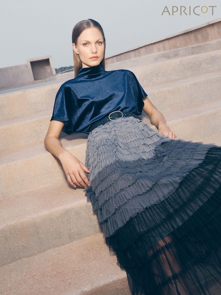Apricot Grey 3 Colour Ombre Tulle Maxi Skirt (AV6265) | €59