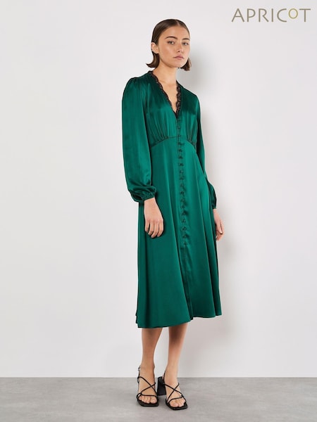 Apricot Green Lace Insert Satin Dress (AV6347) | €69