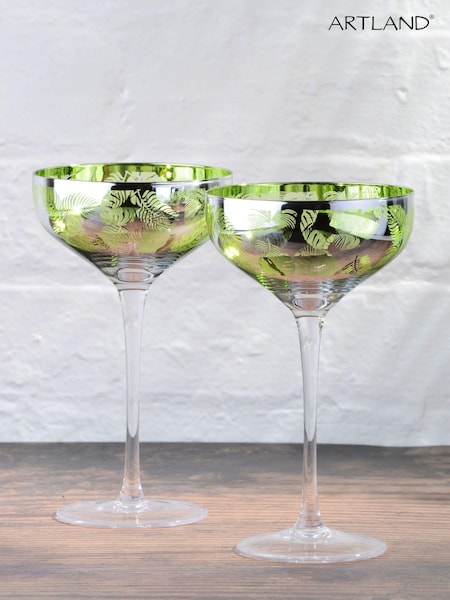 Artland Set of 2 Green Tropical Leaves Champagne Saucers (AV6367) | €39