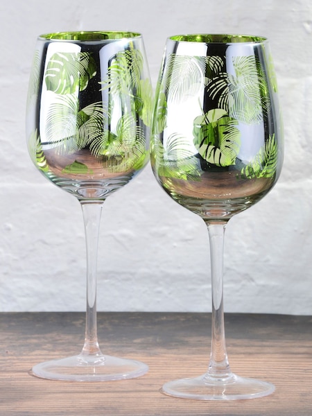 Artland Set of 2 Green Tropical Leaves Wine Glasses (AV6370) | €39