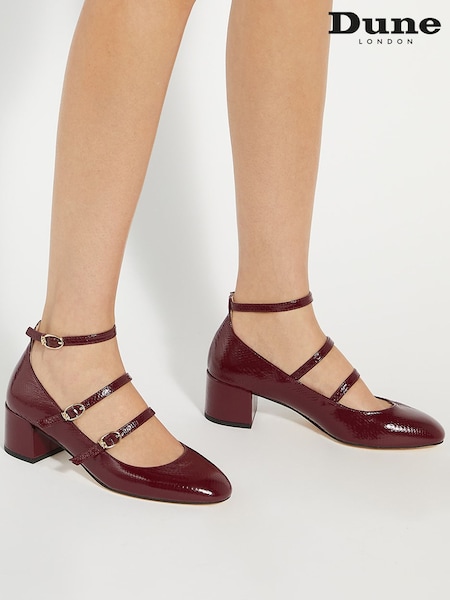 Красный - Dune London Approach Triple Strap Maryjane Low Court Heels (AV6395) | €83