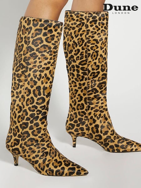 Dune London Animal Standard Fit Smooth Kitten Heel Point Knee-High Boots (AV6402) | € 175