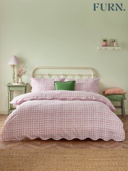 Furn Pink Scalloped Edge Gingham Duvet Set (AV6482) | $65 - $120