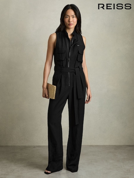 Reiss Carina Utility Zip Through Jumpsuit With Linen (AV6515) | 425 €