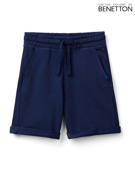 Bleumarin - Bermudă cu șnur cu logo Benetton Băieți 100% pantaloni scurți din bumbac (AV6554) | 104 LEI