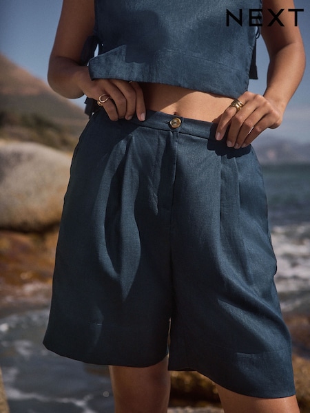 Темно-синий - 100% Linen Bermuda Shorts (AV6566) | €41