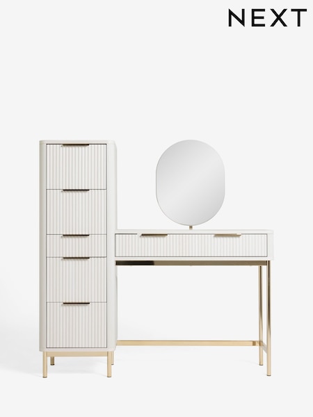 White Emilie Oak Effect 7 Drawer Console Dressing Table (AV6587) | €800
