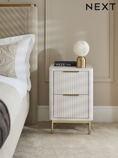 White Emilie Oak Effect 2 Drawer Slim Bedside Table (AV6589) | €245