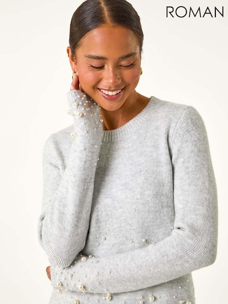 Roman Grey Petite Pearl Gradient Detail Jumper (AV6683) | OMR22