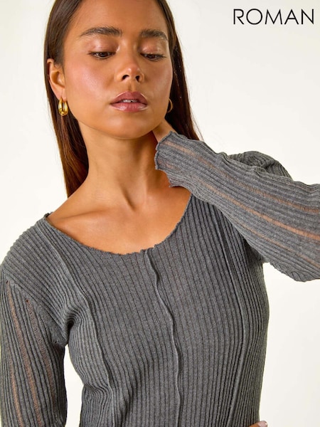 Roman Grey Petite Pointelle Sleeve Jumper (AV6694) | €40
