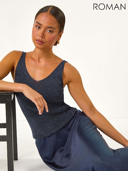 Roman Blue Petite Satin Bias Cut Skirt (AV6696) | 188 QAR