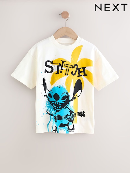 Ecru White Lilo And Stitch Short Sleeve 100% Cotton T-Shirt (3-10yrs) (AV6797) | €18 - €20