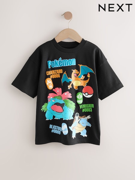 Black Placement Pokémon License Short Sleeve T-Shirt (4-16yrs) (AV6800) | €20 - €24