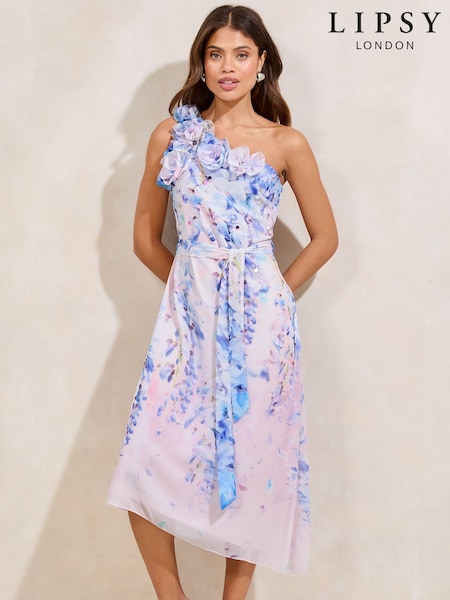 Lipsy One Shoulder Flower Trim Embellished Midi Dress (AV6810) | €103
