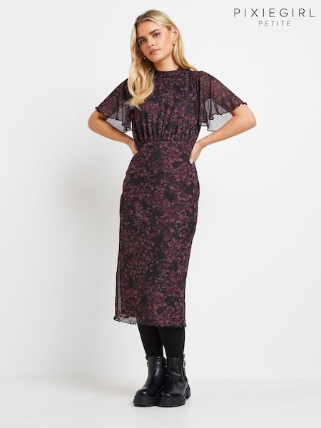 PixieGirl Petite Red Animal Print Mesh Midi Dress (AV6830) | R$ 385