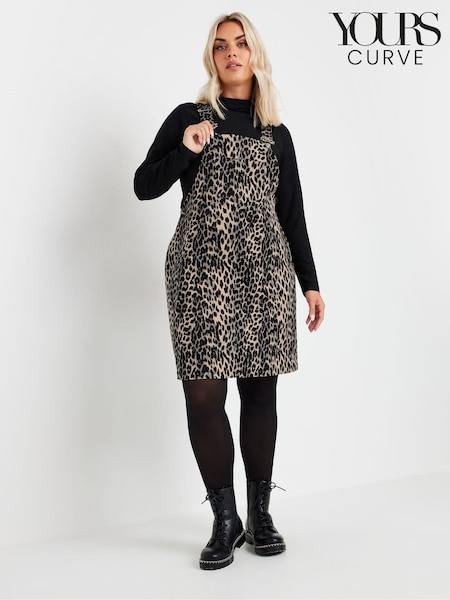 Yours Curve Limited Leopard Print Denim Pinafore (AV6835) | €65