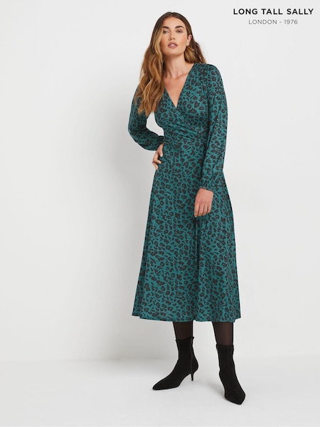 Long Tall Sally Green Animal Print Wrap Dress (AV6840) | €51