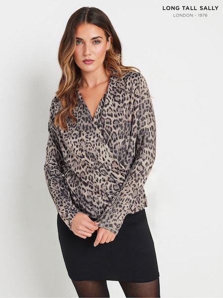 Long Tall Sally Natural Animal Print Wrap Print Soft Touch Top (AV6845) | AZN 75