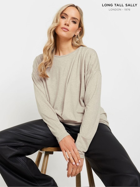 Long Tall Sally Stone Brown Long Sleeve Draped Front Top (AV6852) | AZN 75