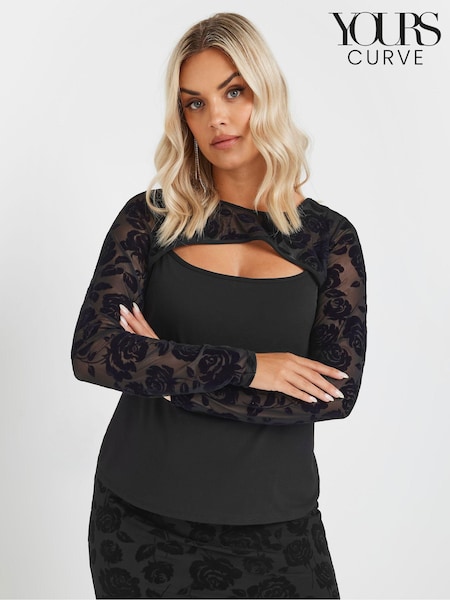 Yours Curve Black Limited Flock Top (AV6854) | €47
