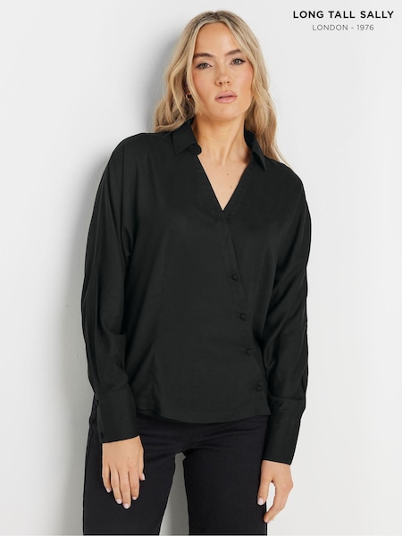 Long Tall Sally Black Asymmetric Button Blouse (AV6861) | 148 QAR