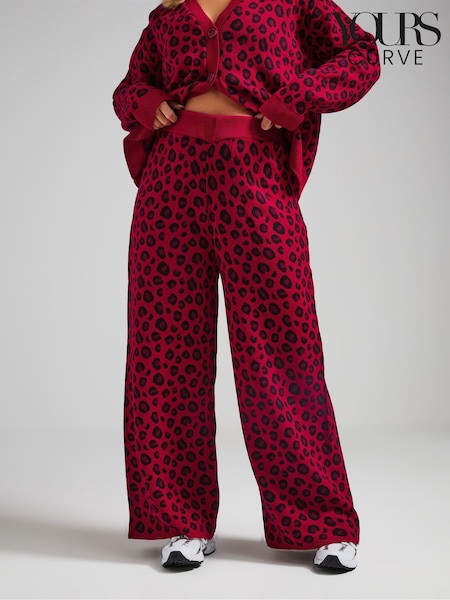 Roșu - Pantaloni largi Yours Curve Limited cu imprimeu leopard (AV6891) | 246 LEI