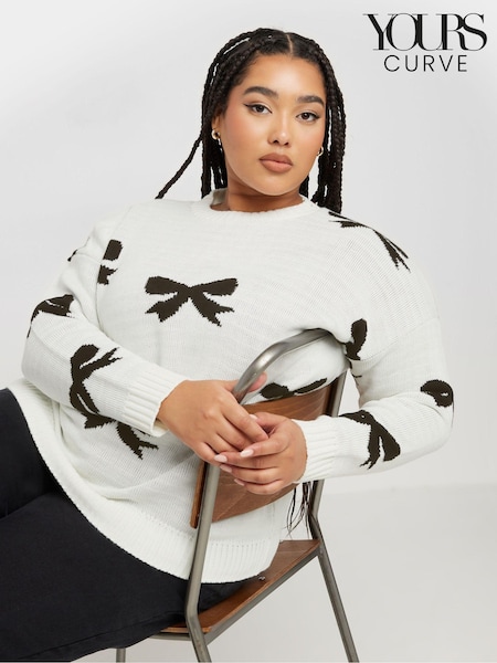 Yours Curve White Limited Bow Jumper (AV6893) | €42