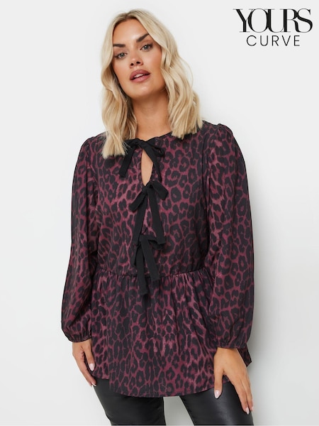 Yours Curve Limited Long Sleeve Leopard Bow Top (AV6899) | 283 LEI