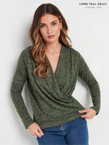 Verde - Long Tall Sally Wrap Print Soft Touch Top (AV6982) | 223 LEI
