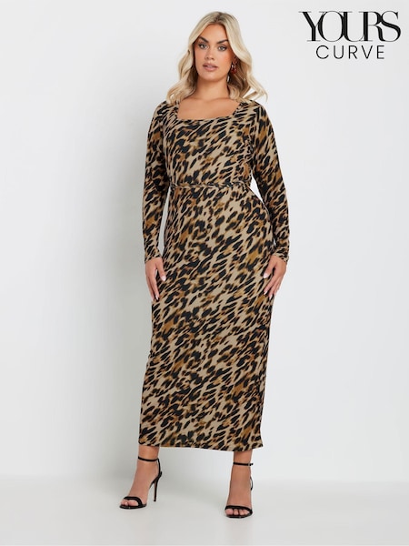 Yours Curve Brown Limited Tie Leopard Print Square Neck Dress (AV7000) | 213 QAR