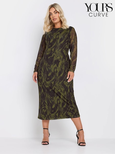 Yours Curve Green Limited Swirl Mesh Dress (AV7009) | $72