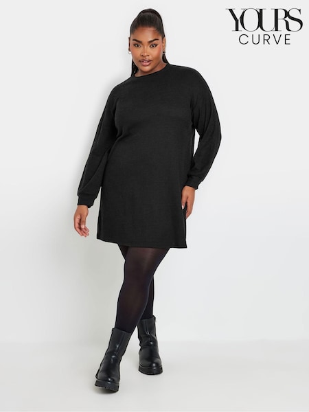 Yours Curve Black Ribbed Jumper Dress (AV7010) | €44