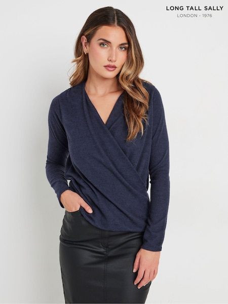 Long Tall Sally Blue Wrap Print Soft Touch Top (AV7023) | €46