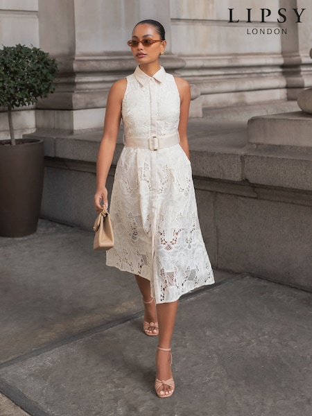 Lipsy Premium Lace Belted Sleeveless Shirt Dress (AV7073) | €225