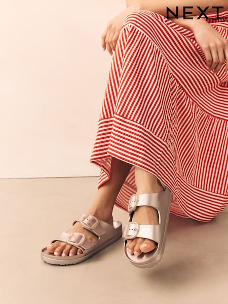 Soft Gold Beach Double Strap Flat Sliders (AV7120) | R$ 155